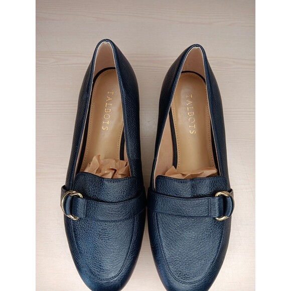 TALBOTS Ryan D-Ring Loafers Women Size 9M Navy Blue Leather Slip On EUC - Picture 1 of 7